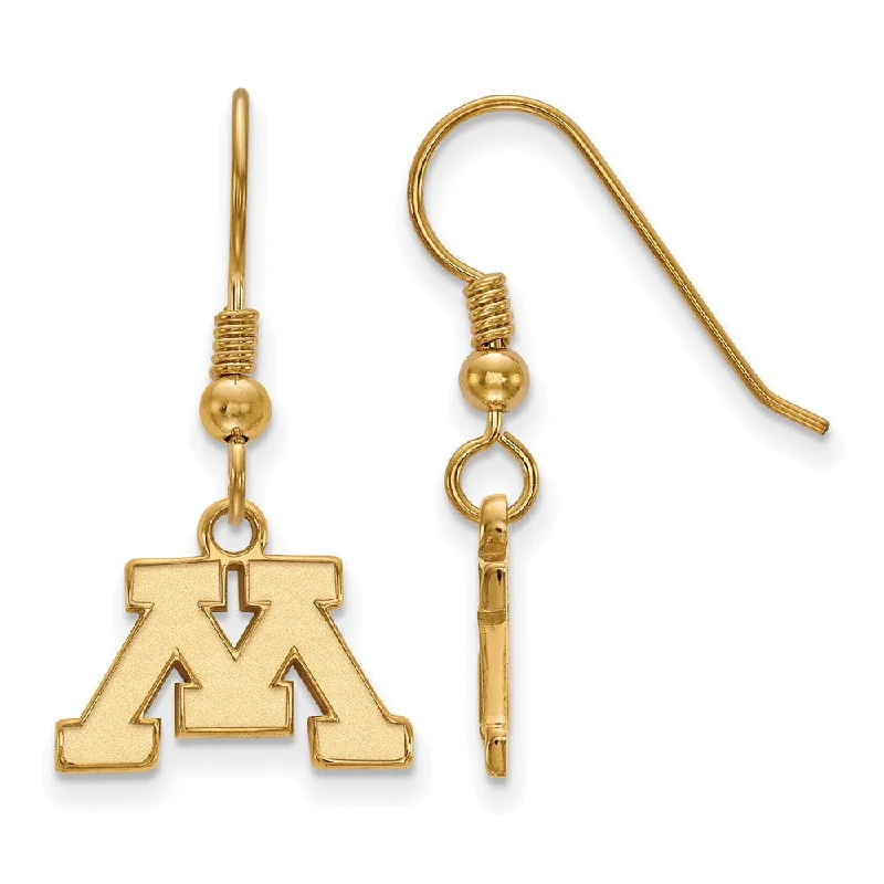 Ladies earrings care tips-14k Gold Plated Silver University of Minnesota XS Tiny Dangle Earrings