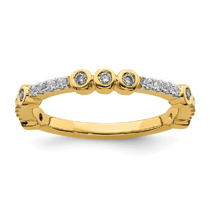 Ladies ring girlfriend gift-2mm 14k Yellow Gold White Topaz & .08 Ctw Diamond Stackable Band