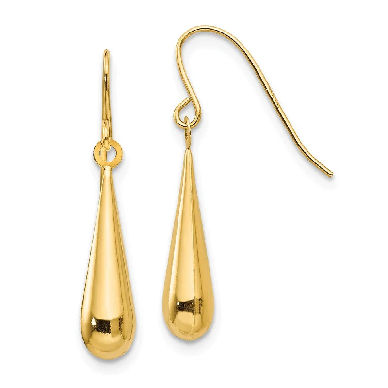 Ladies earrings celebrity styles-3-D Teardrop Dangle Earrings in 14k Yellow Gold