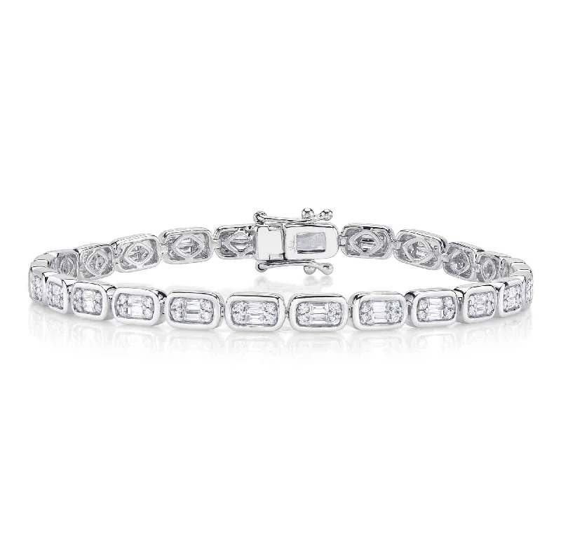 Ladies bracelets unique finds-14kt. White gold Diamond Baguette Tennis Bracelet with 1.53ct Diamond Baguette Bezel set