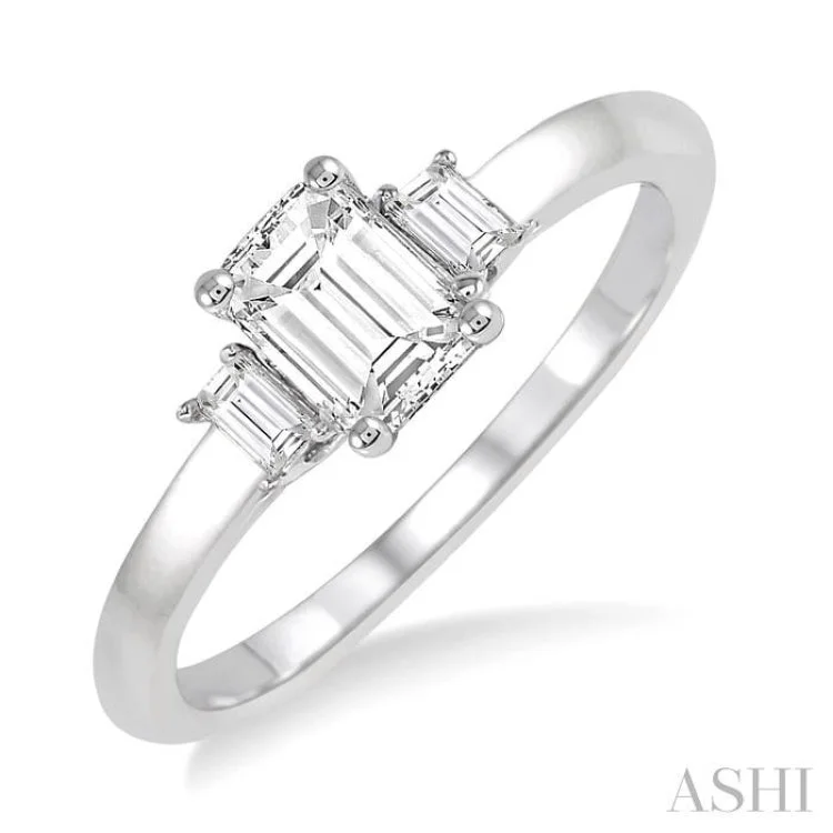 Ladies engagement rings lab-grown diamonds-1/6 ctw Baguette Diamond Semi-Mount Engagement Ring in 14K White Gold