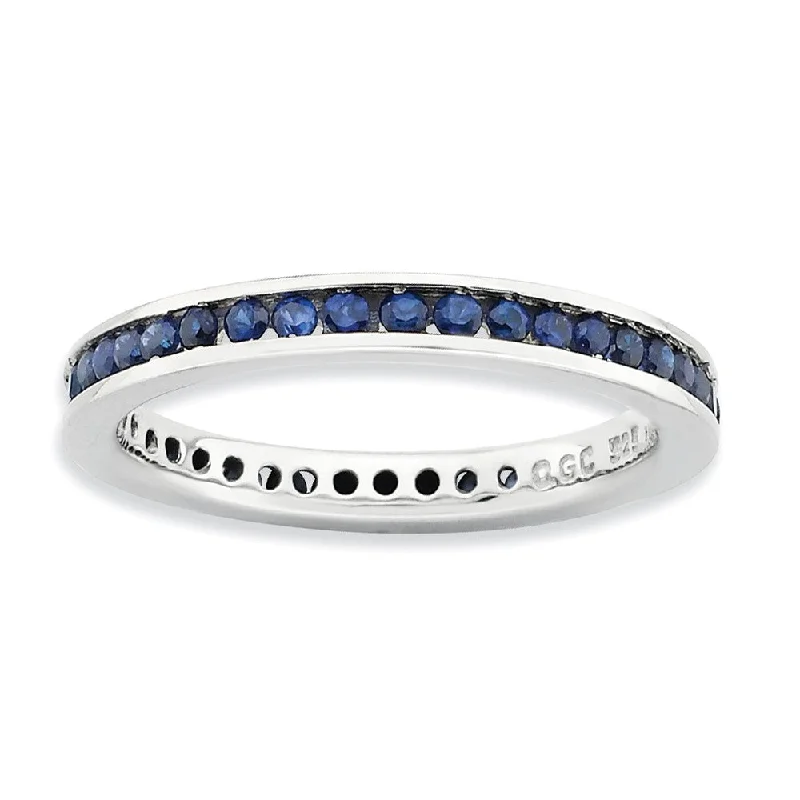 Ladies ring ruby gems-2.5mm Sterling Silver Stackable Created Sapphire Channel Eternity Band