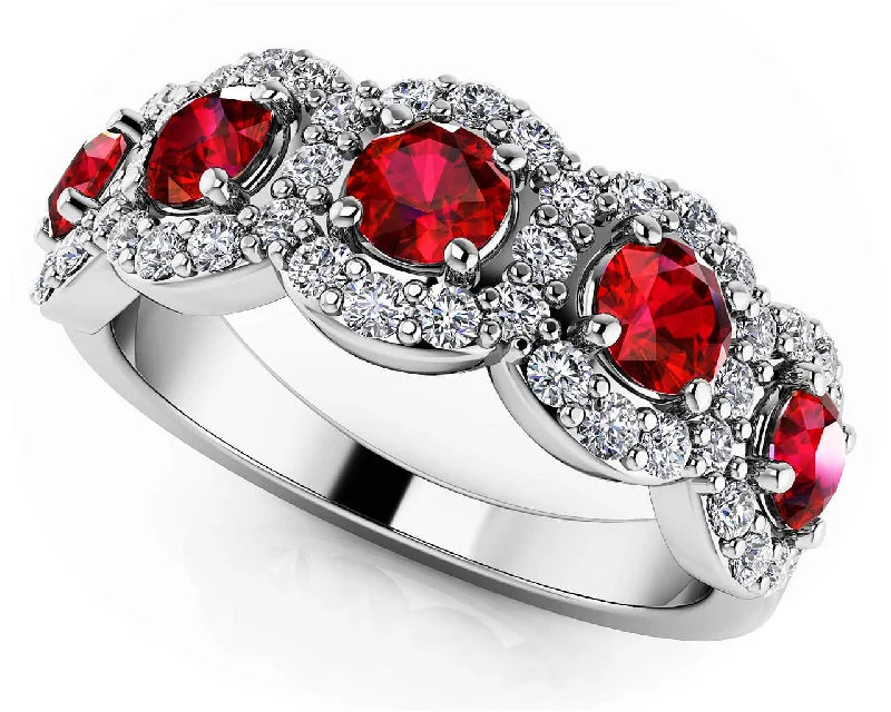 Ladies ring titanium steel-Cherry Blossom Gemstone & Diamond Halo Ring