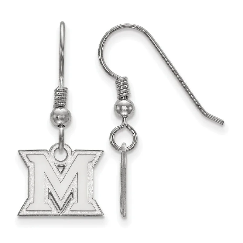 Ladies earrings designer labels-Sterling Silver Miami University XS (Tiny) Dangle Wire Earrings