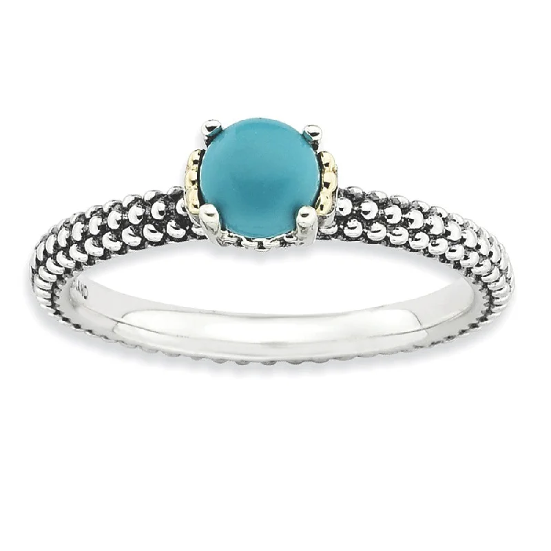 Ladies ring index finger-Antiqued Sterling Silver & 14K Gold Plated Stackable Turquoise Ring