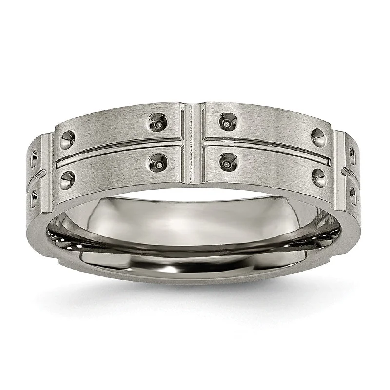 Ladies ring minimalist trend-Titanium 6mm Brushed and Polished Grooved Comfort Fit Band