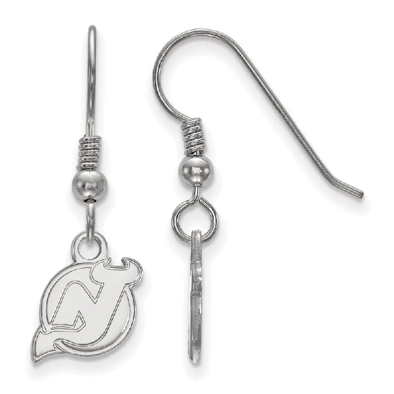 Ladies earrings floral designs-Sterling Silver NHL New Jersey Devils XS Dangle Earrings