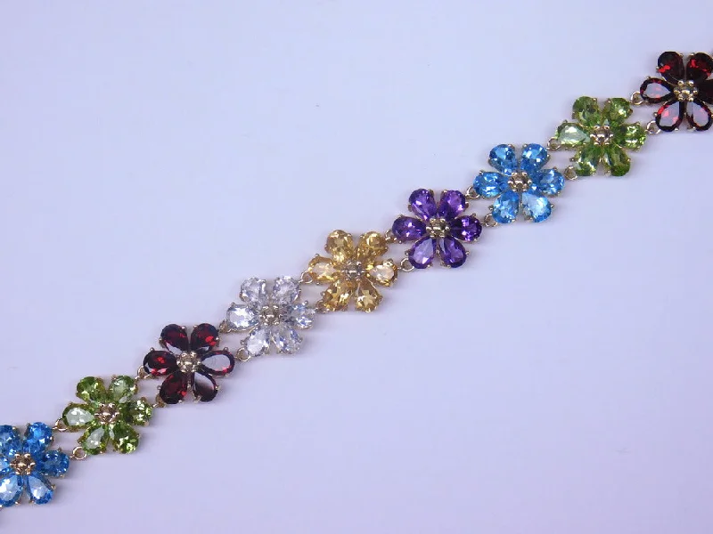 Ladies bracelets cuff look-14K ESTATE MULTIGEMSTONE FLOWER BRACELET