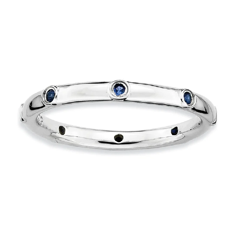 Ladies ring stacking tips-Sterling Silver Stackable Created Sapphire Accent 2.25mm Band