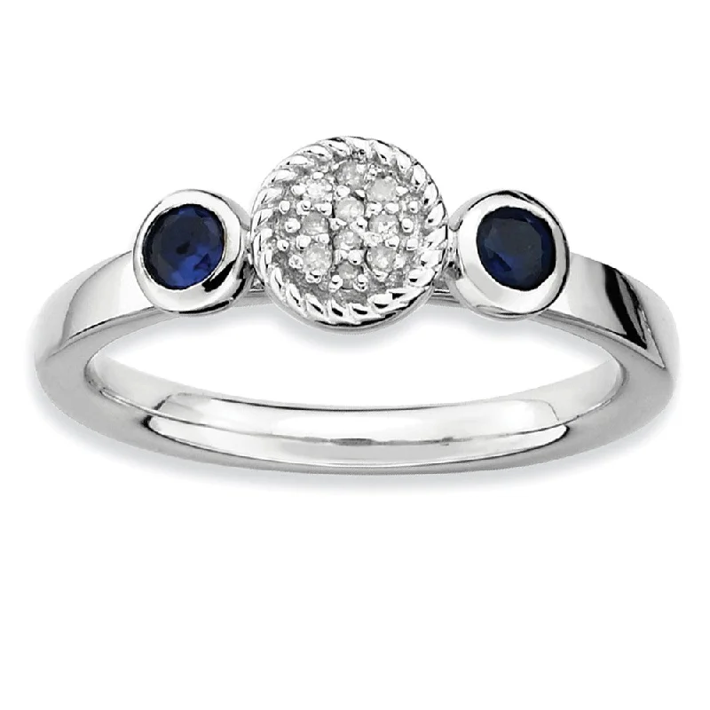 Ladies ring budget-friendly-Sterling Silver Stackable Created Sapphire & .05Ctw HI/I3 Diamond Ring