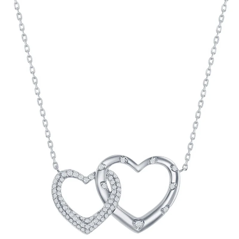 Ladies necklaces celebrity looks-Classic Women's Necklace - Sterling Silver Micro Pave CZ Interlocking Hearts | M-6630