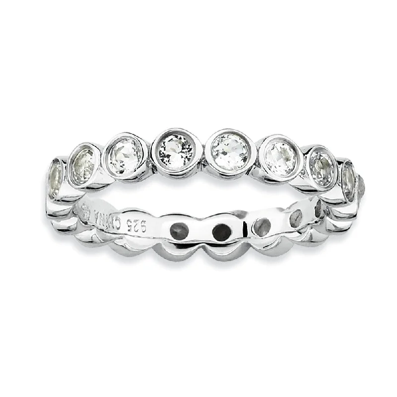 Ladies ring wedding accessory-Sterling Silver Stackable Bezel Set White Topaz 3.5mm Band