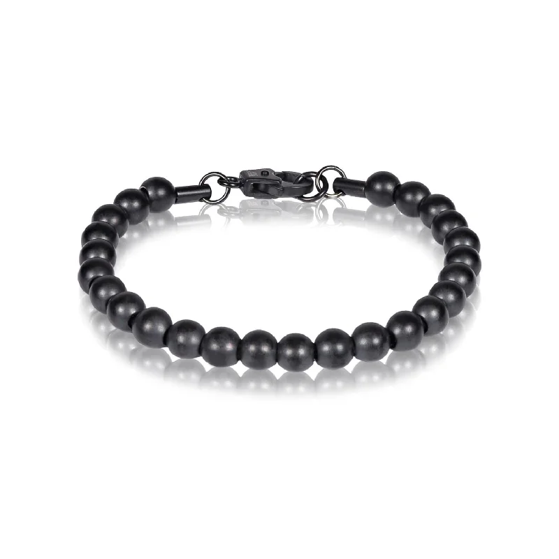 Ladies bracelets wedding wear-A.R.Z Men’S 7mm Black On Black Steel Bead Bracelet