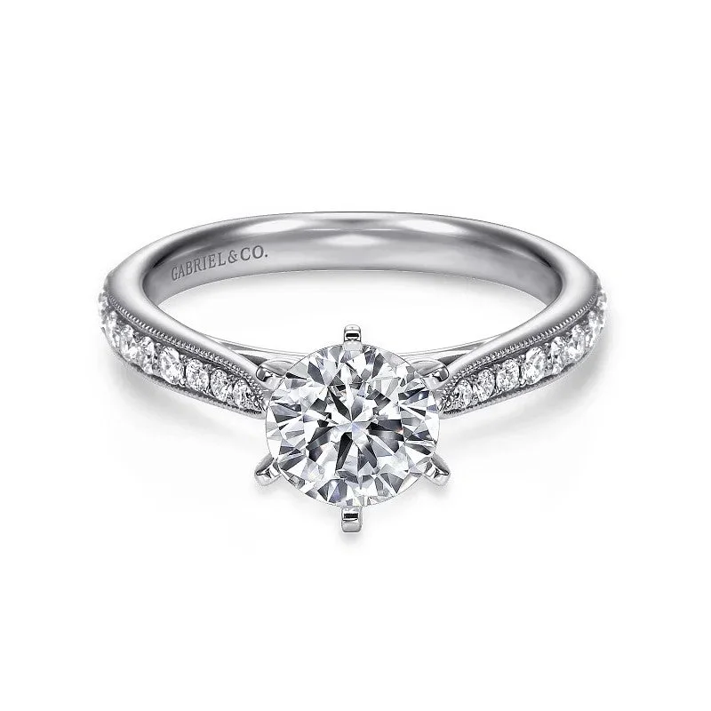 Ladies engagement rings pear cut-14K White Gold Round Diamond Engagement Ring