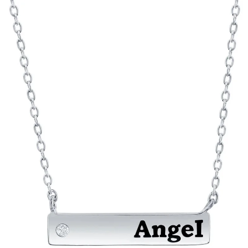 Ladies necklaces wedding wear-Classic Women's Necklace - Sterling Silver Bar and CZ Angel | M-6786