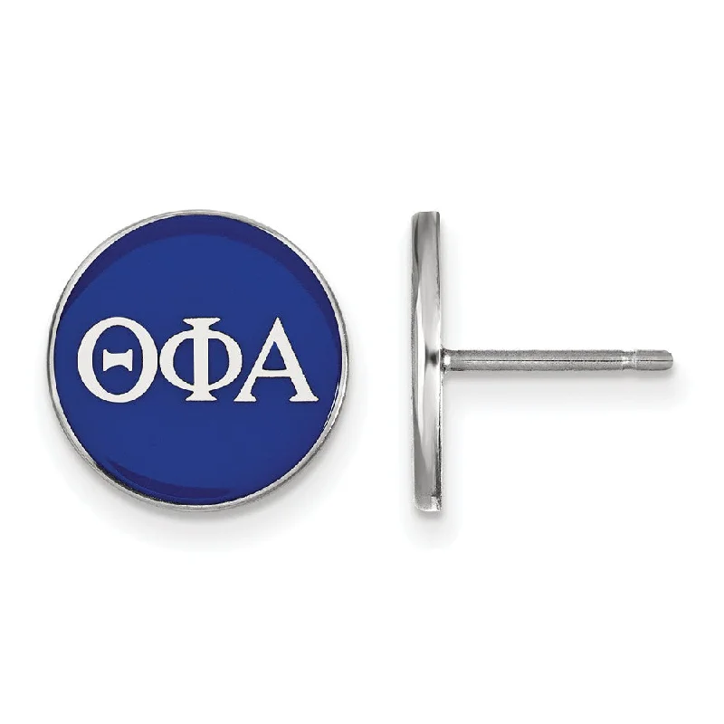 Ladies earrings top brands-Sterling Silver, Blue Enamel Theta Phi Alpha Post Earrings