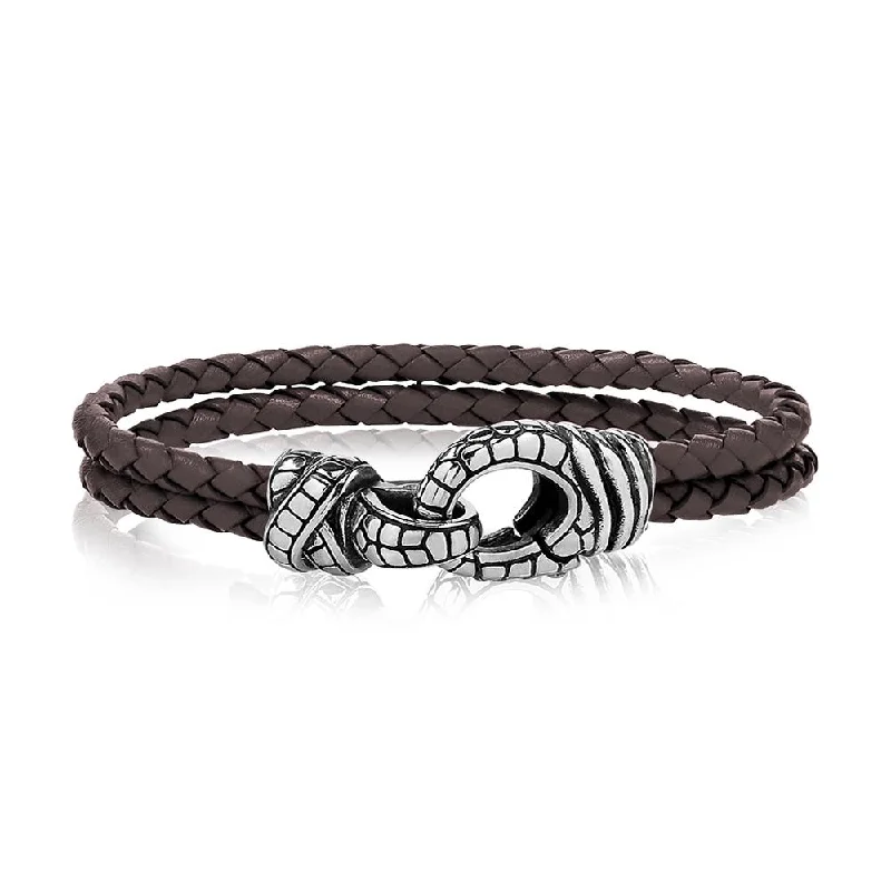 Ladies bracelets friendship bands-A.R.Z Men's 4mm Brown Leather Steel  8.5 Bracelet