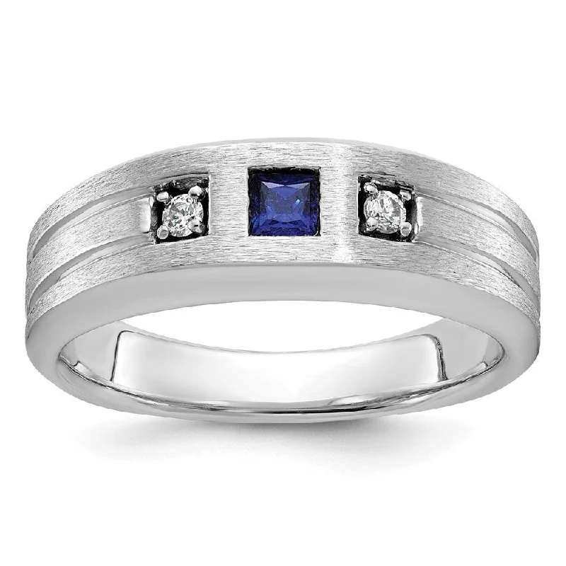 Ladies ring diamond inlay-7.8mm 14K White Gold Lab Created Diamond & Cr. Sapphire Tapered Band