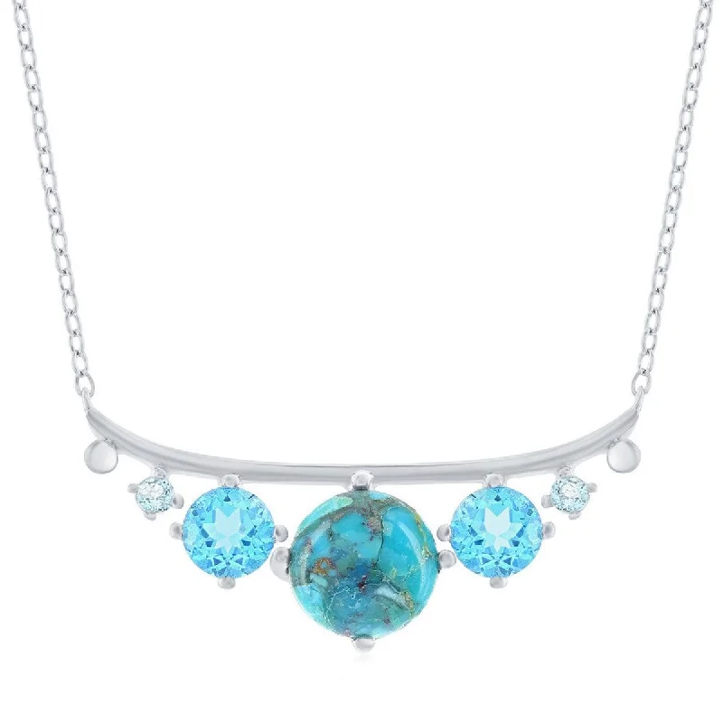 Ladies necklaces sapphire pendants-Classic Women's Necklace - Sterling Graduating Round Turquoise and Blue CZ | M-6848