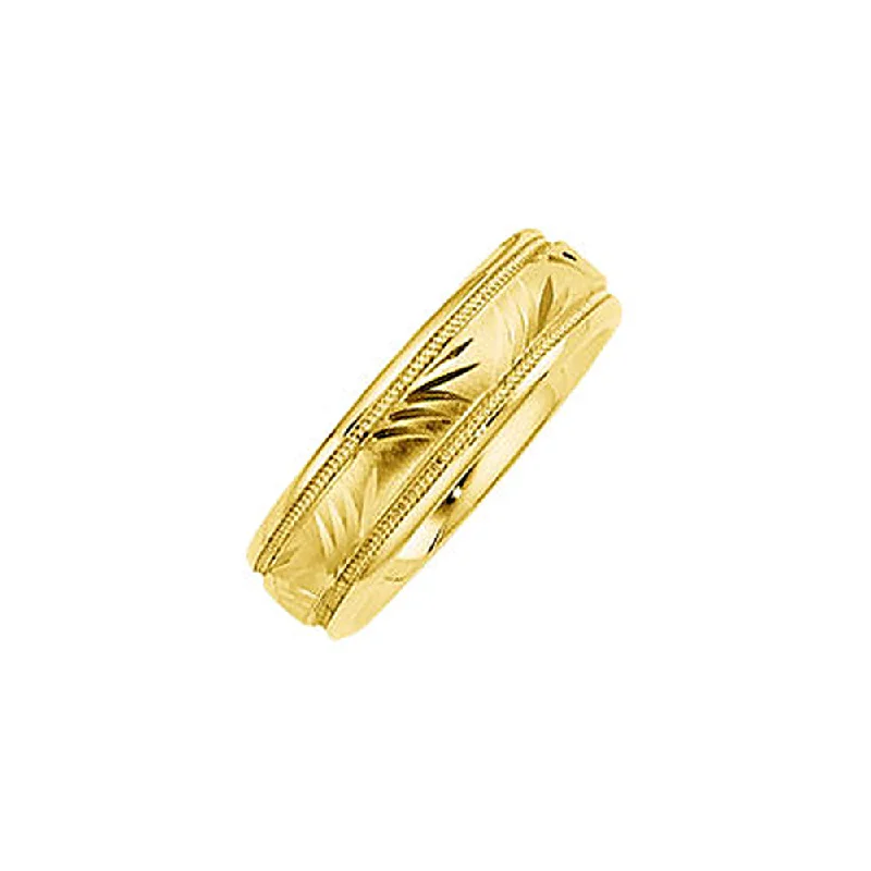 Ladies ring Chinese design-6mm Comfort Fit Engraved Design Band in 14k Yellow Gold