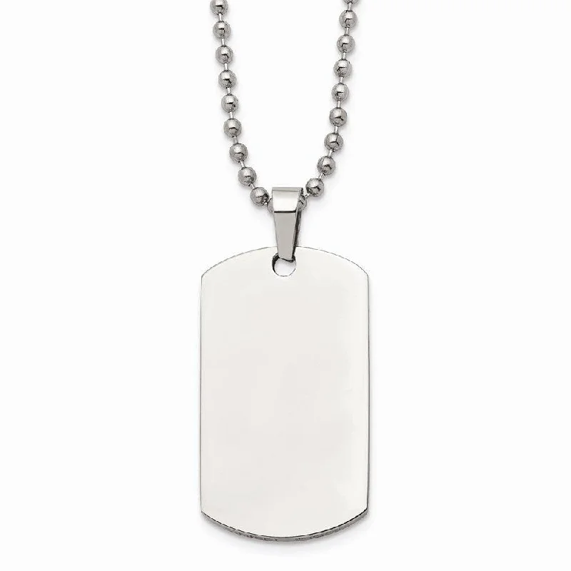 Ladies necklaces office wear-Stainless Steel Brushed & Polished Rounded Edge 2mm Thick Dog Tag Necklace