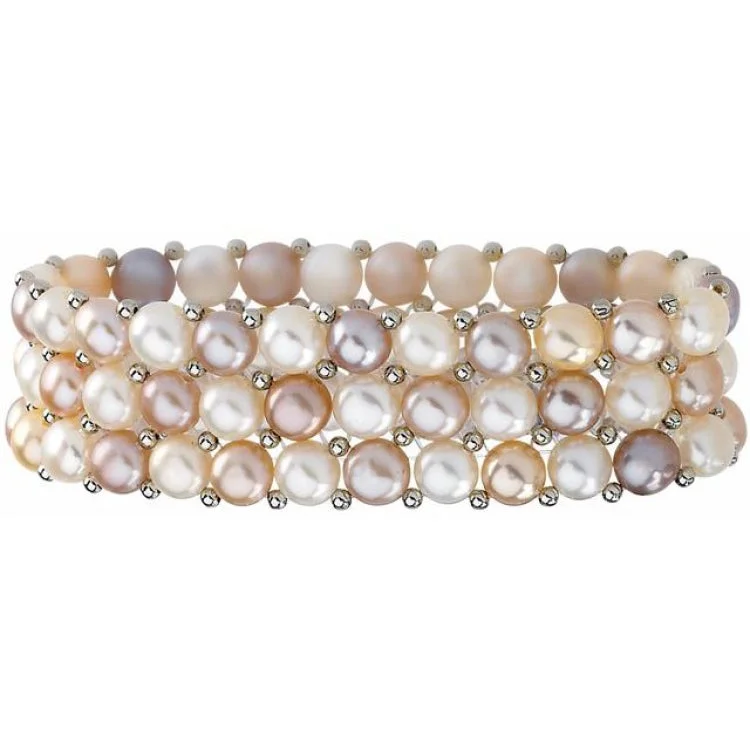 Ladies bracelets thin bands-Sterling Silver Cultured Multi-Color Freshwater Pearl Stretch 8" Bracelet