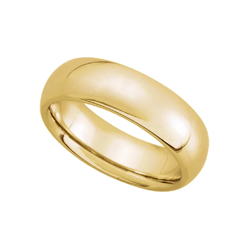 Ladies ring star motif-6mm Domed Comfort Fit Wedding Band in 14k Yellow Gold