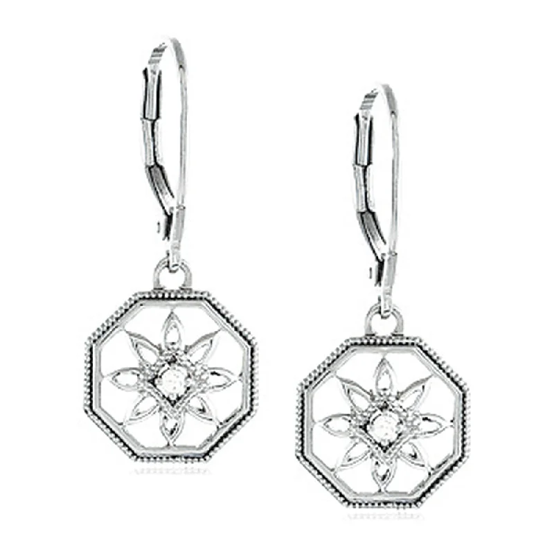 Ladies earrings viral picks-Vintage Style Diamond Octagon Earrings in Sterling Silver