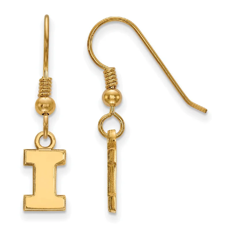 Ladies earrings gold styles-14k Gold Plated Silver Univ. of Illinois XS (Tiny) Dangle Earrings