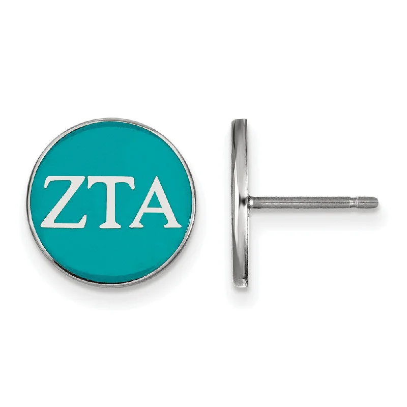 Ladies earrings gift ideas-Sterling Silver, Blue-Green Enamel Zeta Tau Alpha Post Earrings