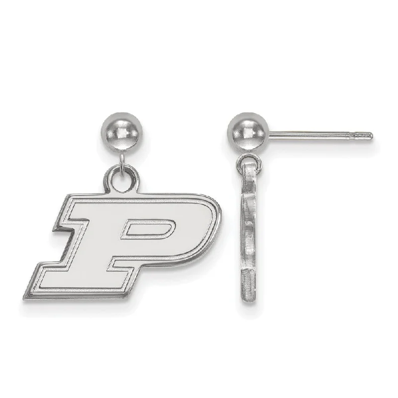 Ladies earrings stud styles-Sterling Silver Purdue Initial P Ball Dangle Earrings