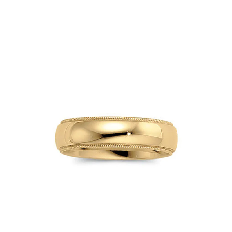 Ladies ring top brands-6mm Light Milgrain Edge Comfort Fit Domed Band in 10k Yellow Gold