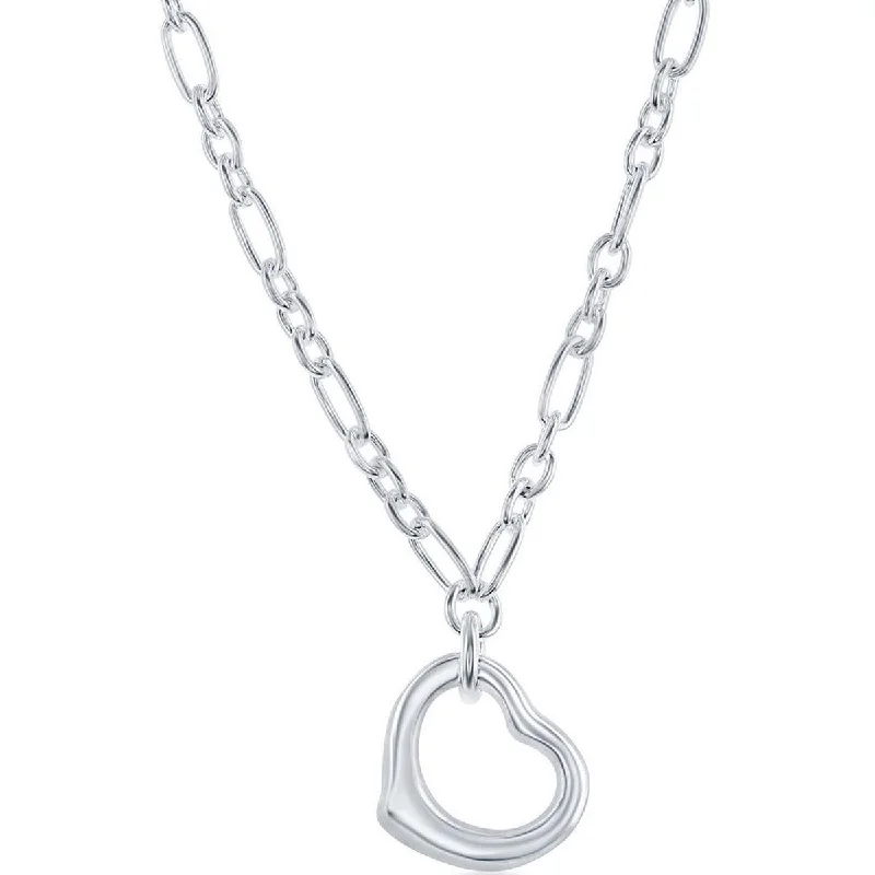 Ladies necklaces lavish designs-Classic Unisex Necklace - Sterling Silver Open Heart Pendant | N-5156