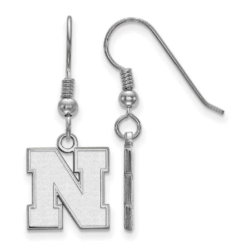 Ladies earrings sapphire gems-Sterling Silver University of Nebraska Sm Initial N Dangle Earrings