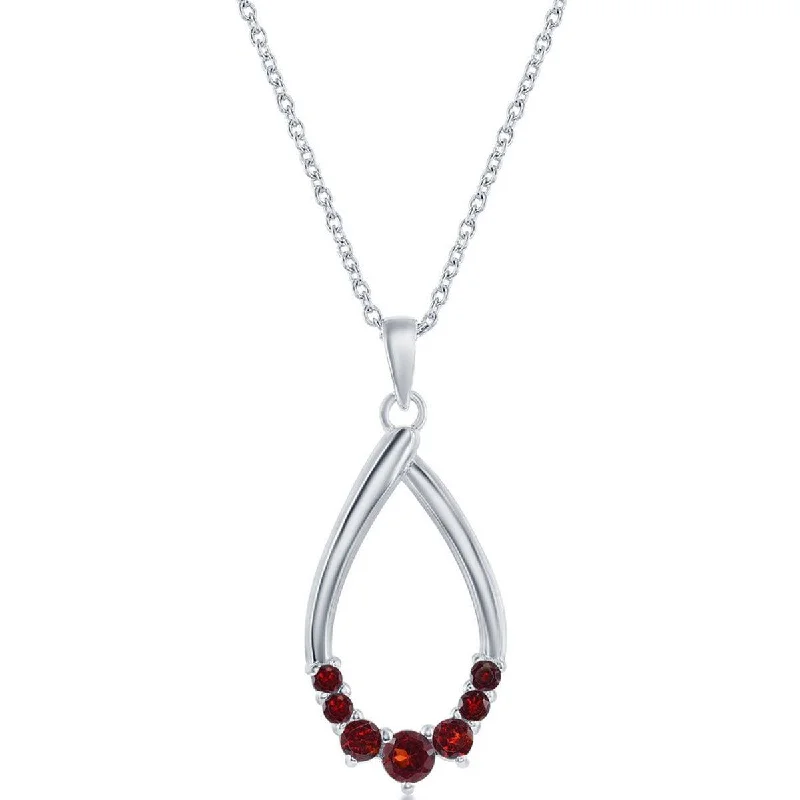 Ladies necklaces online stores-Classic Women's Necklace - Sterling Silver Pear-shaped Garnet Gemstone | M-6948