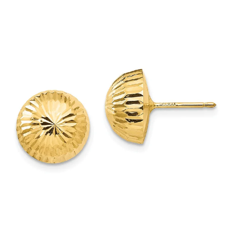 Ladies earrings custom options-10mm Diamond-cut Half-Ball Post Earrings in 14k Yellow Gold