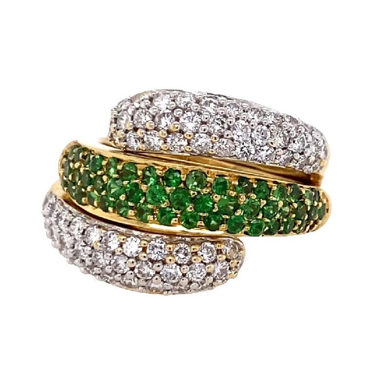 Ladies ring 2025 trends-Estate Two-Piece Diamond & Tsavorite Ring in Yellow Gold