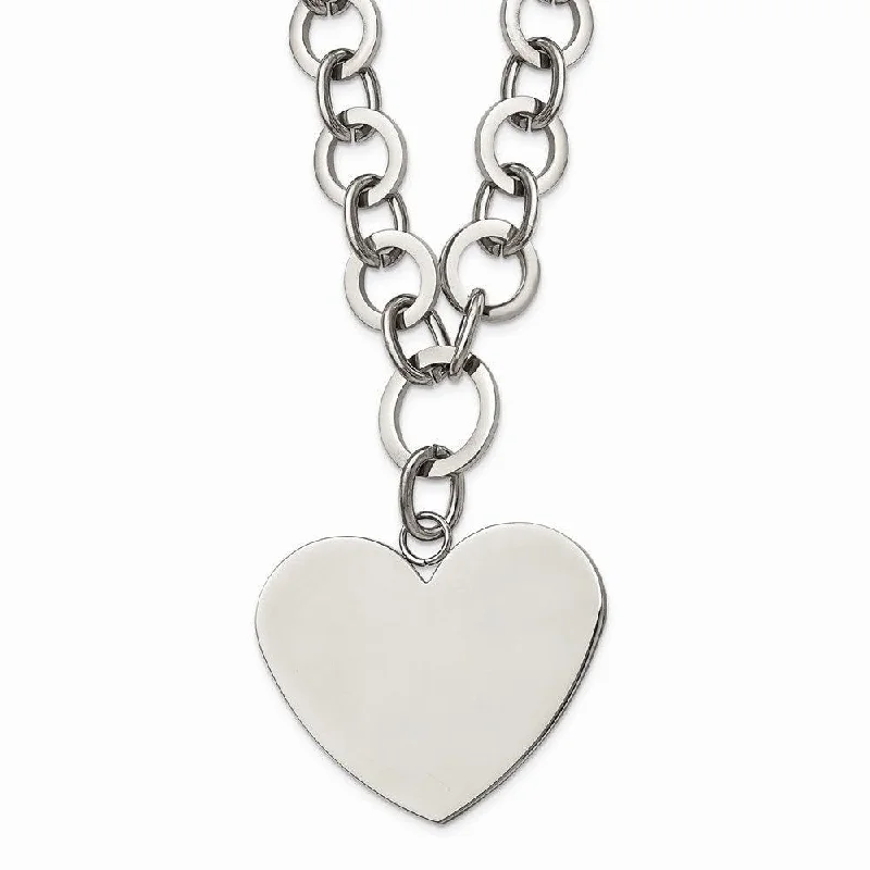 Ladies necklaces Valentine’s pick-Stainless Steel Polished Large Heart w/1.75in ext. Necklace