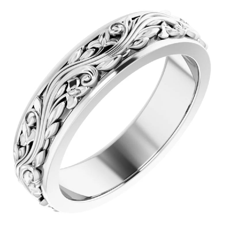 Ladies ring light luxury-5mm 14K White Gold Sculptural Standard Fit Band