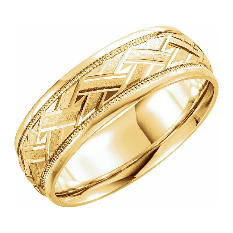 Ladies ring e-commerce sites-7mm 14K Yellow Gold Woven Design Comfort Fit Band