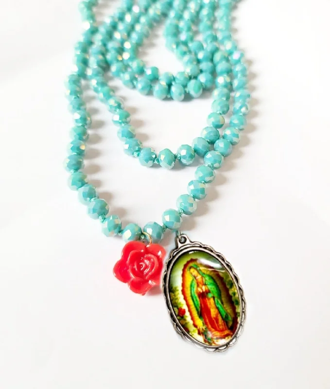 Ladies necklaces investment value-Virgen de Guadalupe Crystal Wrap Necklace