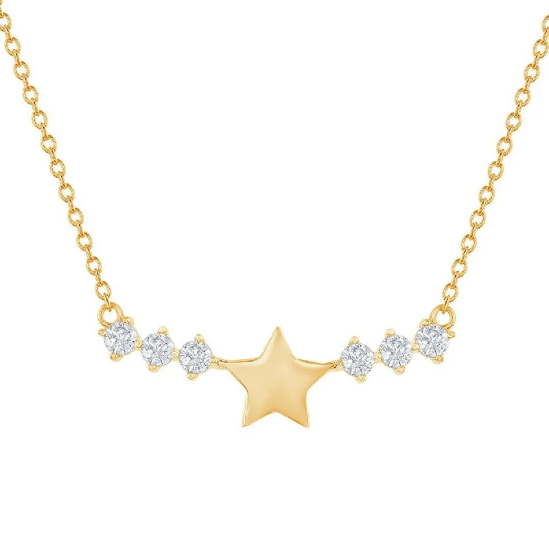 Ladies necklaces Valentine’s pick-Classic Women's Necklace - GP Sterling Silver Star with CZ Side Bar | M-6887-GP