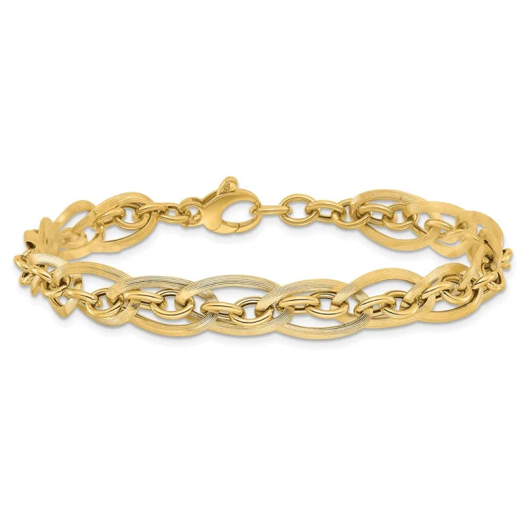 Ladies bracelets cute styles-14K Gold Polished and Grooved w/ .5 in ext. Fancy Link Bracelet