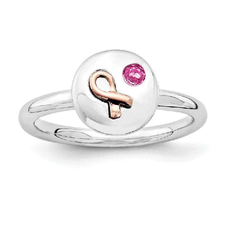 Ladies ring luxurious feel-Sterling Silver 14k Rose Gold Ribbon Pink Sapphire 9mm Disc Stack Ring