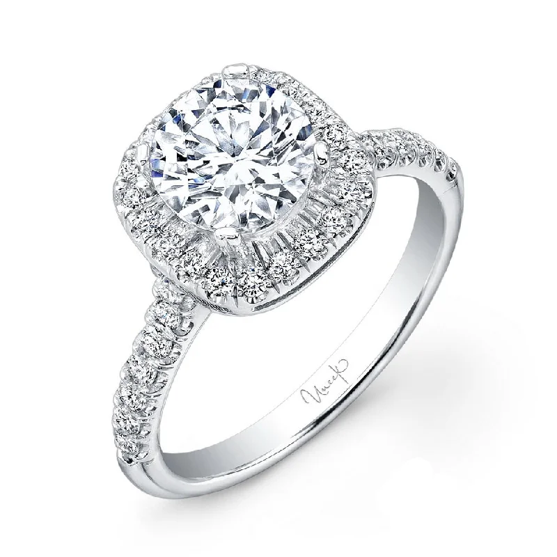 Ladies engagement rings e-commerce sites-Uneek Classic Round-Diamond-on-Cushion-Halo Engagement Ring with U-Pave Upper Shank