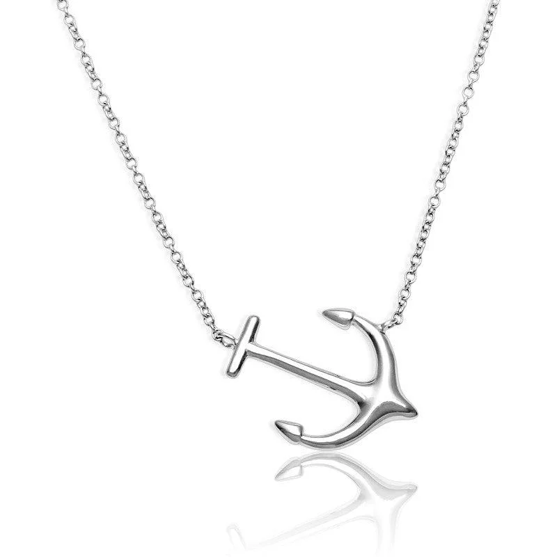 Ladies necklaces statement pieces-Sterling Silver Anchor Design Necklace