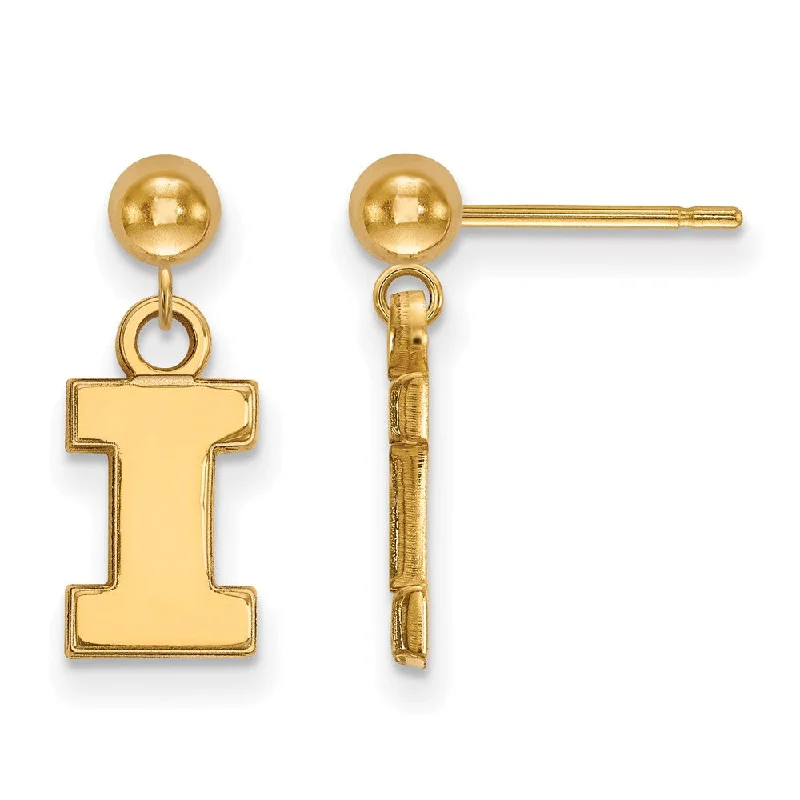 Ladies earrings international brands-14k Gold Plated Silver Univ. of Illinois Dangle Earrings