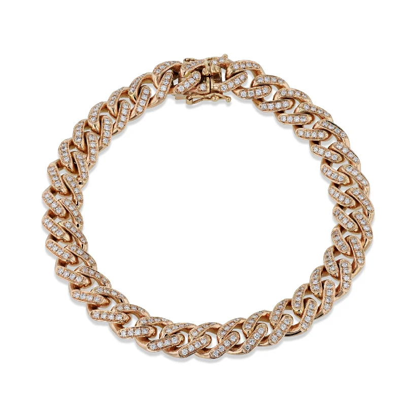 Ladies bracelets custom designs-Cuban Diamond Rose Gold Link Bracelet