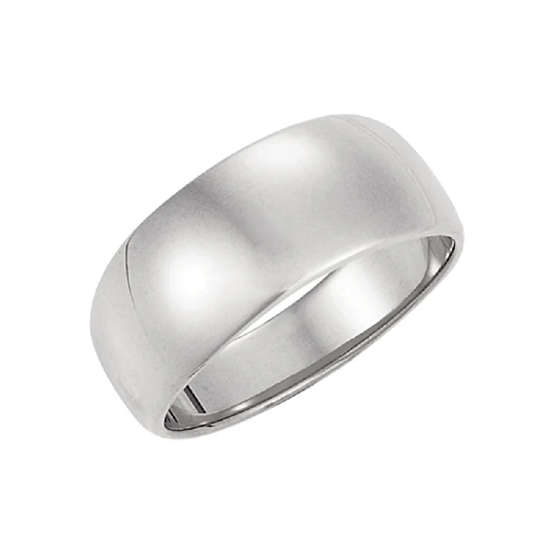 Ladies ring ring finger-8mm Half Round Tapered Wedding Band in 14k White Gold