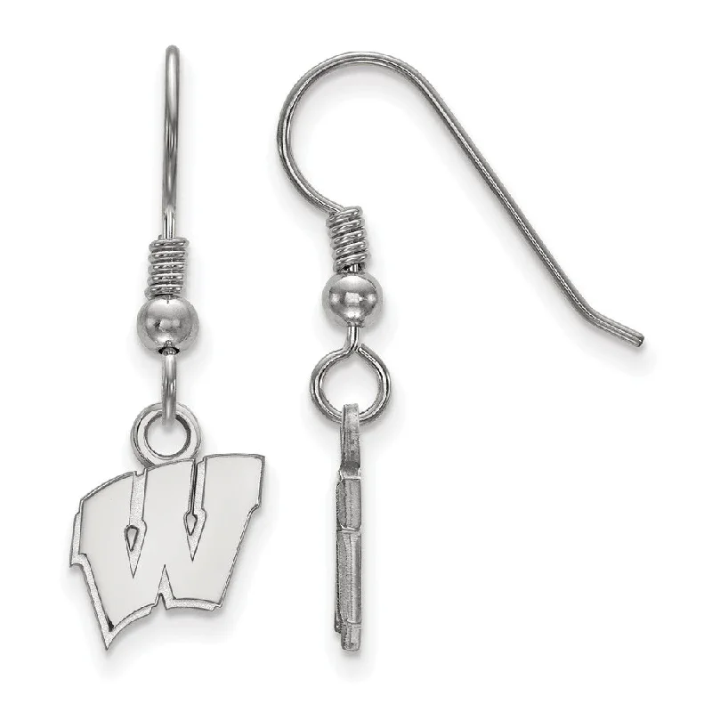 Ladies earrings light luxury-Sterling Silver University of Wisconsin XS (Tiny) Dangle Wire Earrings